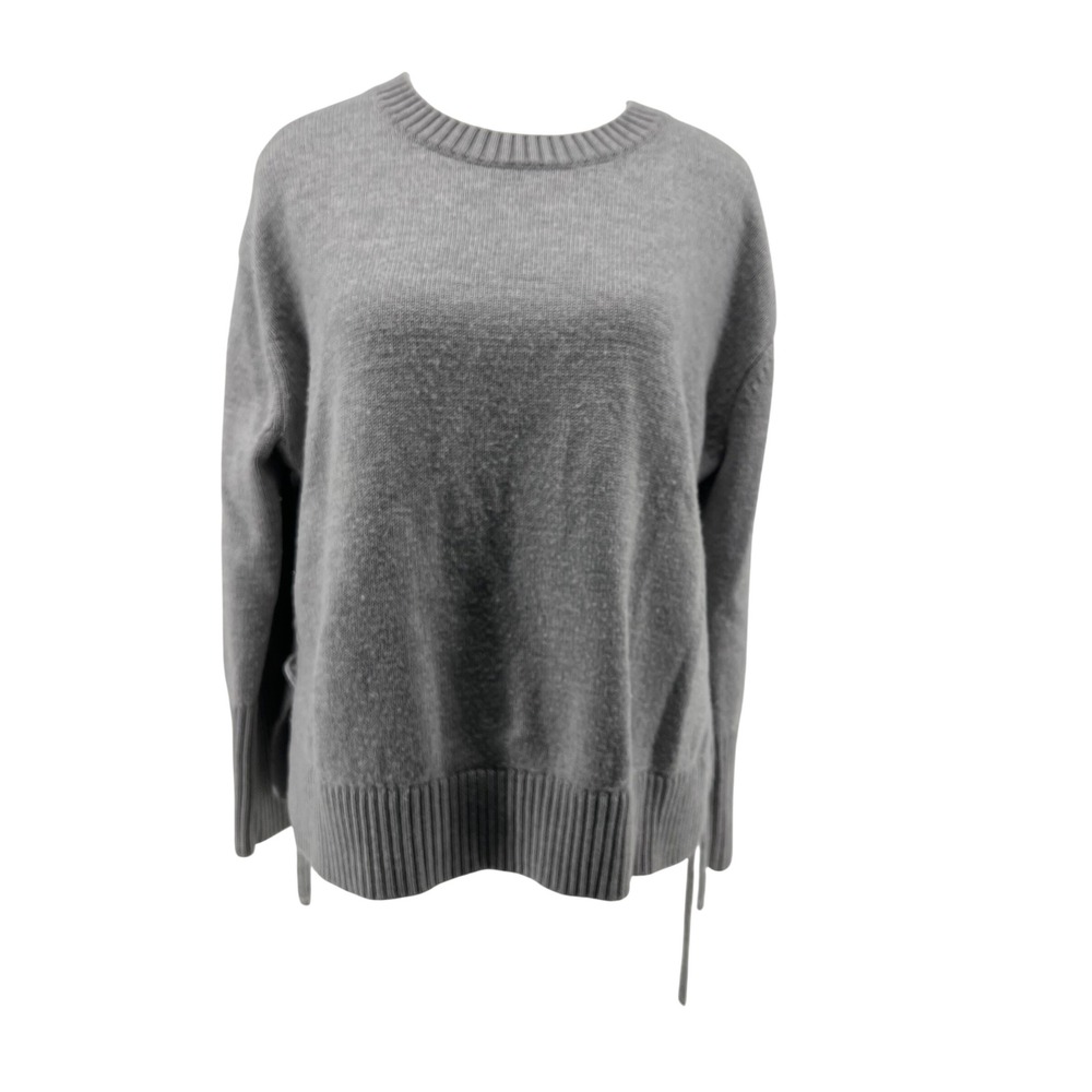 Athleta Grey Lace Up Side Crew Neck Long Sleeve Sweater S Small 100% Merino wool